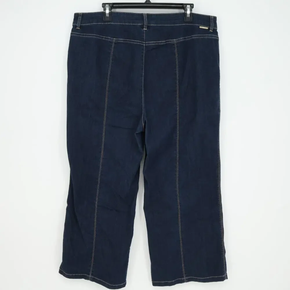 Chicos Jeans 3 Womens XL 16 Wide Leg Cropped Blue Stretch Denim Black Label - Picture 2 of 14